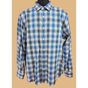 Untuckit Mens Blue Plaid Long Sleeve Large Shirt Regular Fit Cotton